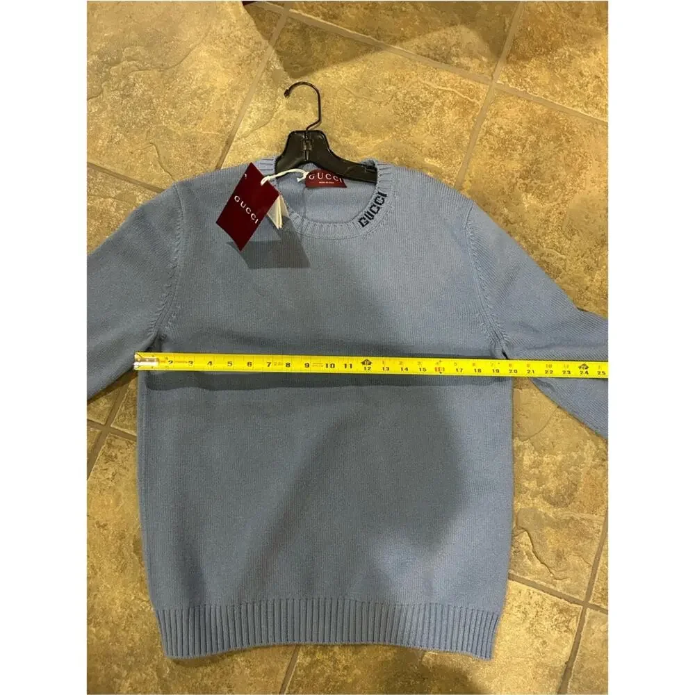 Men's Gucci Light Blue Men's felted wool knit Crewneck Sweater size XL Italy
